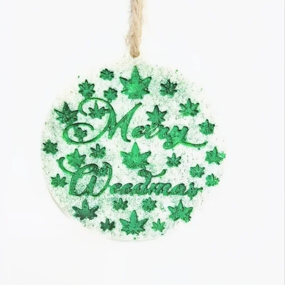 Merry Weedmas Green and White Hand Holiday Ornament - Picture 1 of 5